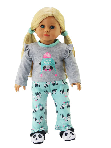 American Fashion World Winter Panda Pajama Set for 18-Inch Dolls | 2 Piece | Premium Quality & Trendy Design | Dolls Clothes | Outfit Fashions