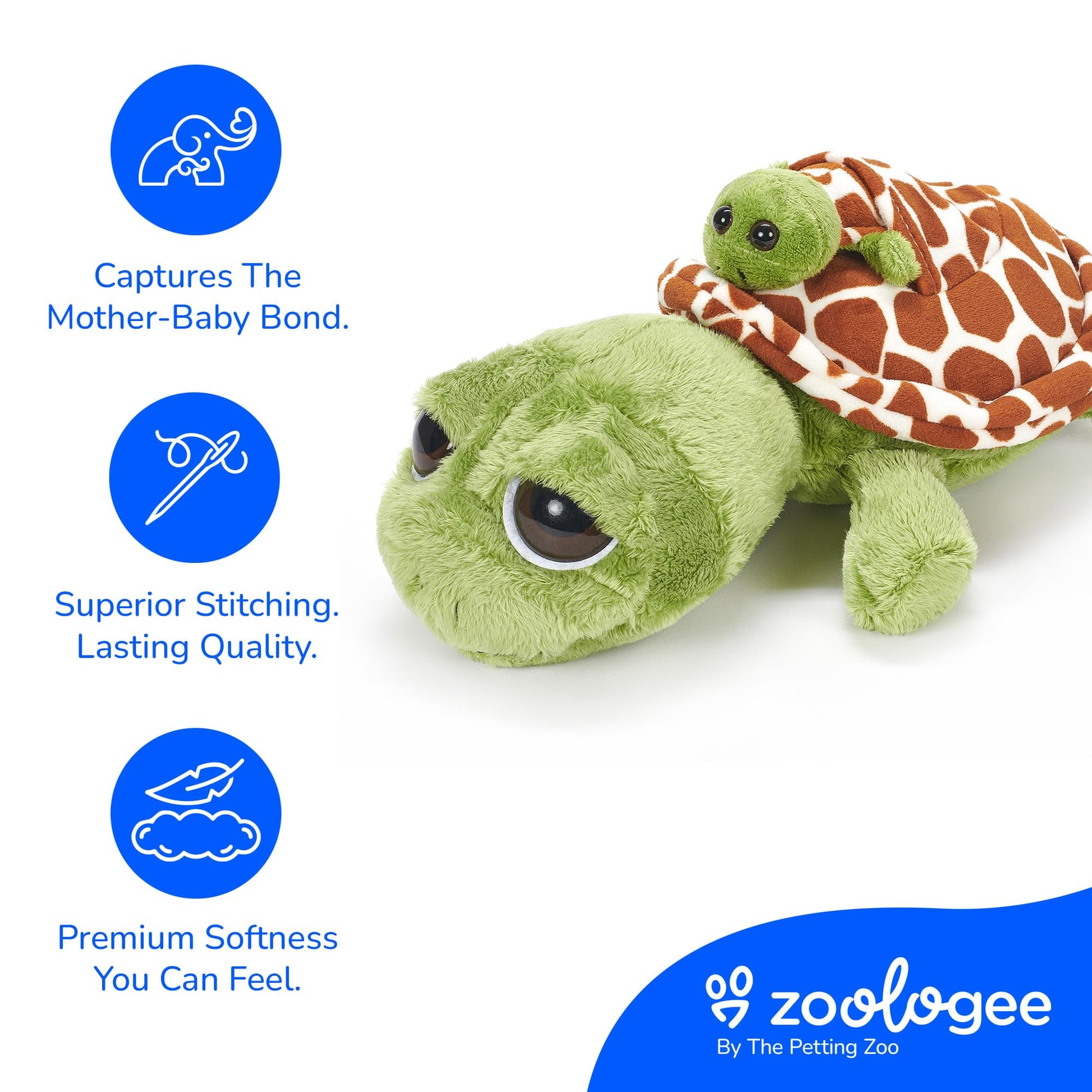 The Petting Zoo Mom and Baby Sea Turtle Stuffed Animal, Gifts for Kids, Pocketz Ocean Animals, Sea Turtle Plush Toy 12 inches
