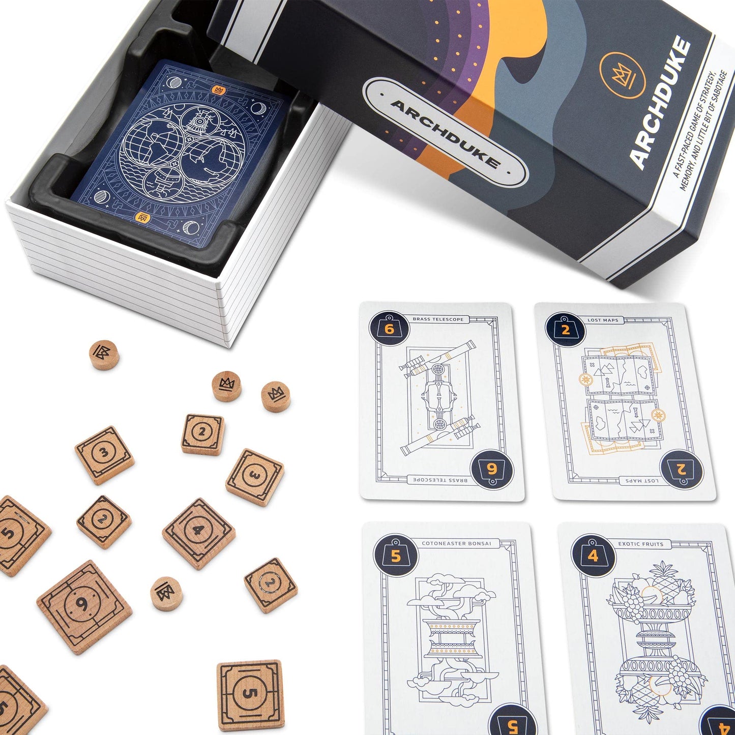 Stellar Factory Archduke | Strategy & Memory Card Game | 2-6 Players, Ages 12+ | Screen-Printed Wood Tokens | 104 Cards