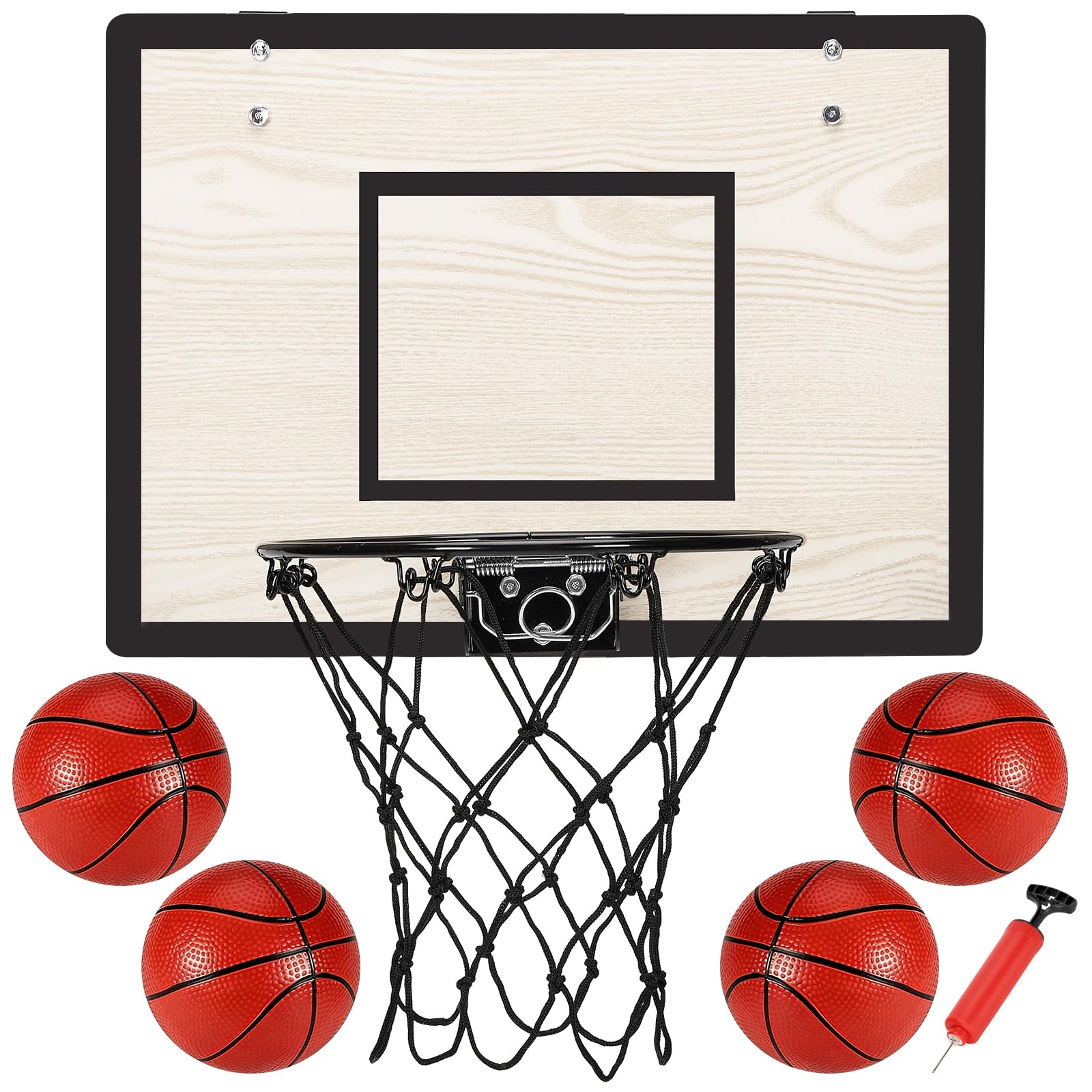 sxemcx rrhh Mini Basketball Hoop for Kids,Exquisite Wooden Over The Door Basketball Hoop Indoor with 4 Balls and Pump,Mini Hoops Set for Teens
