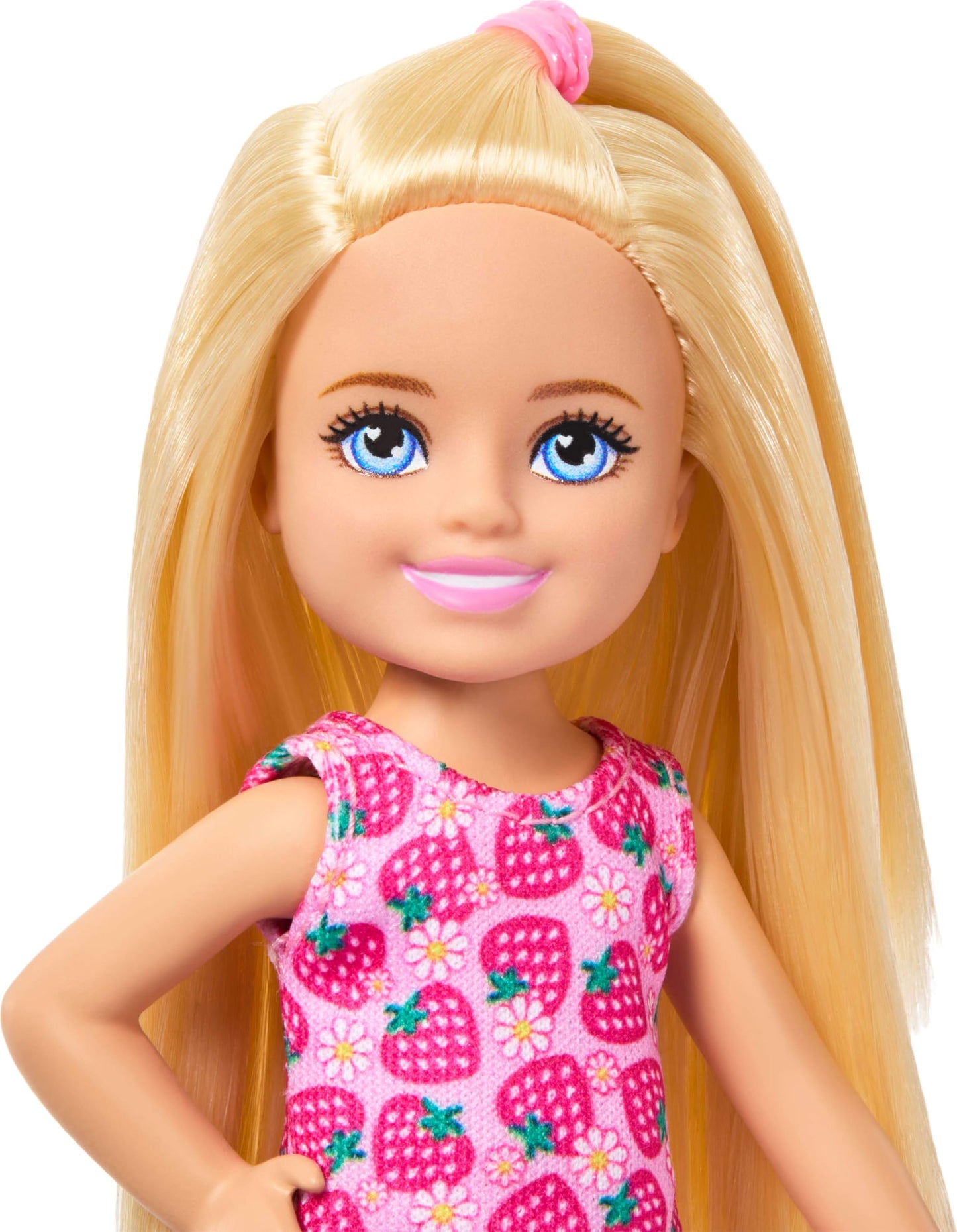 Barbie Club Chelsea Small Doll, 6-Inch with Blonde Hair Wearing Removable Strawberry-Print Dress & Shoes