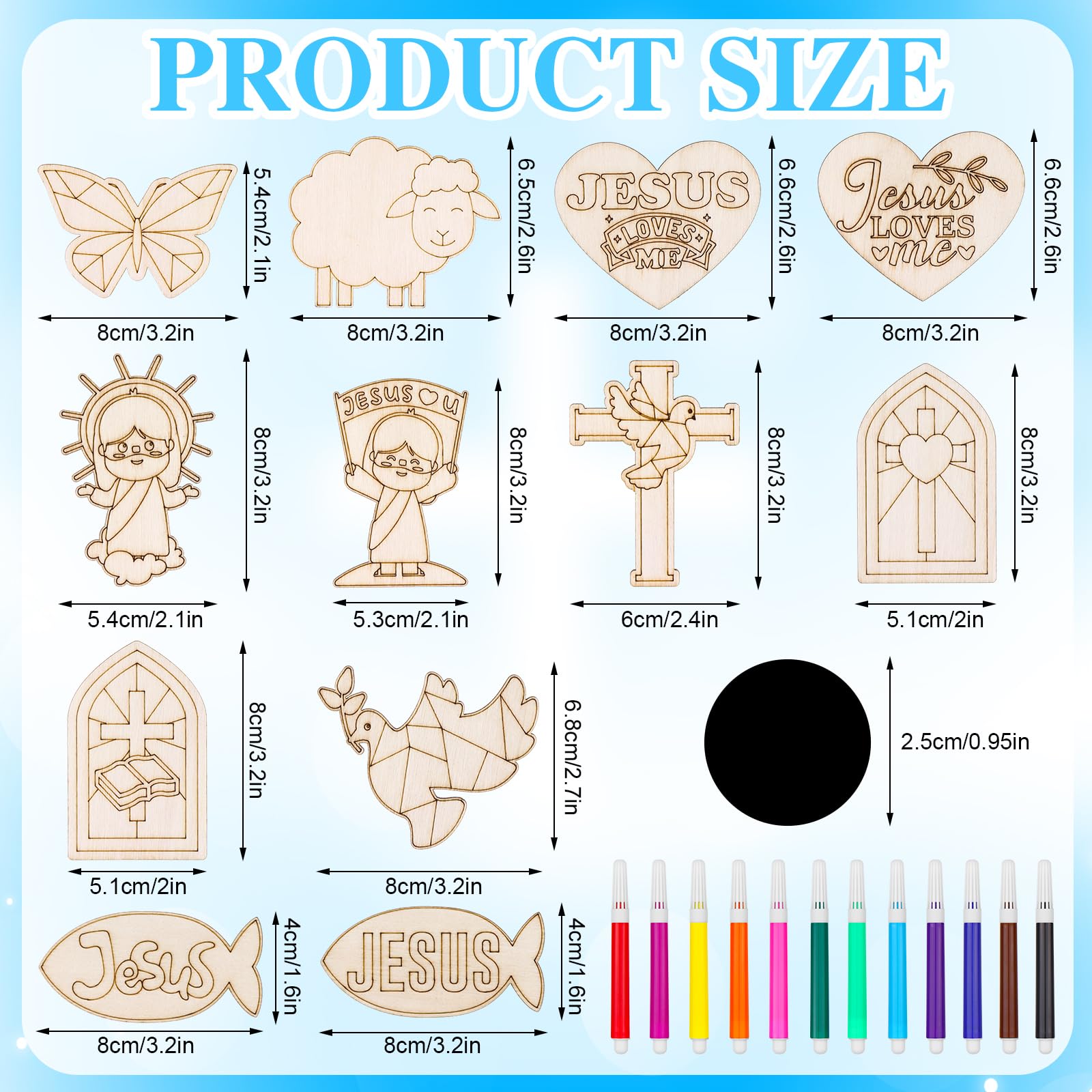 XEQWZVFR 48 Pack Jesus Wood Religious Craft Kit- with 48 Magnets Vacation Bible School Crafts Sunday School Art Party Decoration DIY Wood Jesus Figure