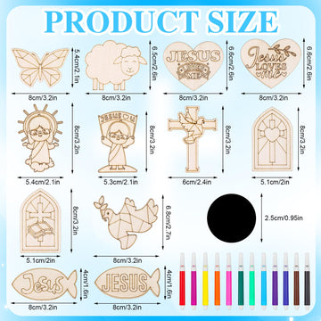XEQWZVFR 48 Pack Jesus Wood Religious Craft Kit- with 48 Magnets Vacation Bible School Crafts Sunday School Art Party Decoration DIY Wood Jesus Figure