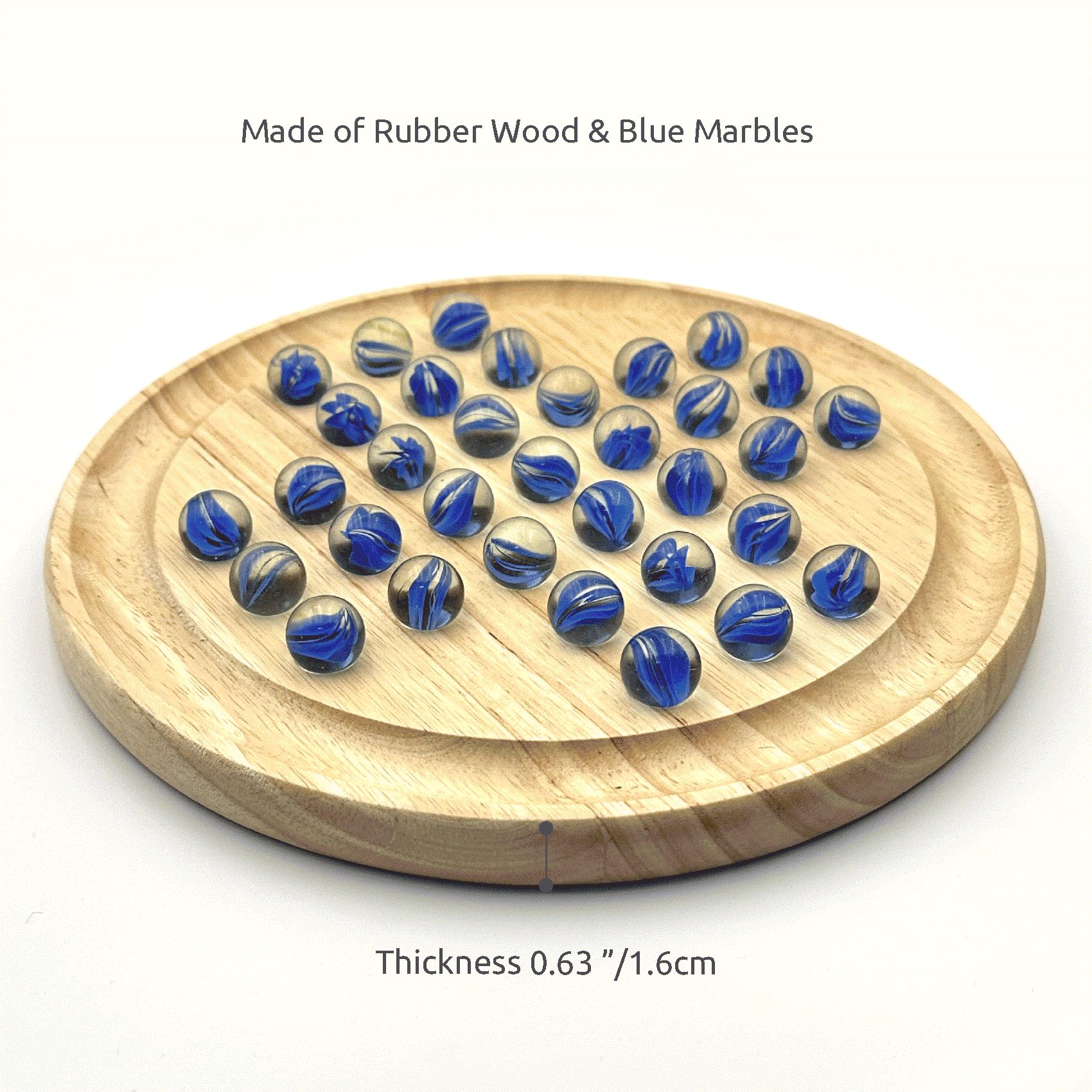 Marble Solitaire Board Game Set - Wooden Round Board with Glass Marbles for Family Game Night, Strategy Puzzle Toys for Adults Kids, Classic Peg