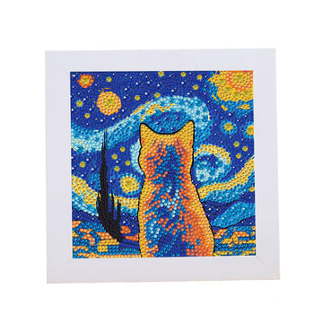 FJEOLEN 5D Diamond Painting Kit for Beginners with Wooden Frame, Cute Cat Diamond Painting Kits, Small Diamond Art Kits for Home Desk, Cabinet