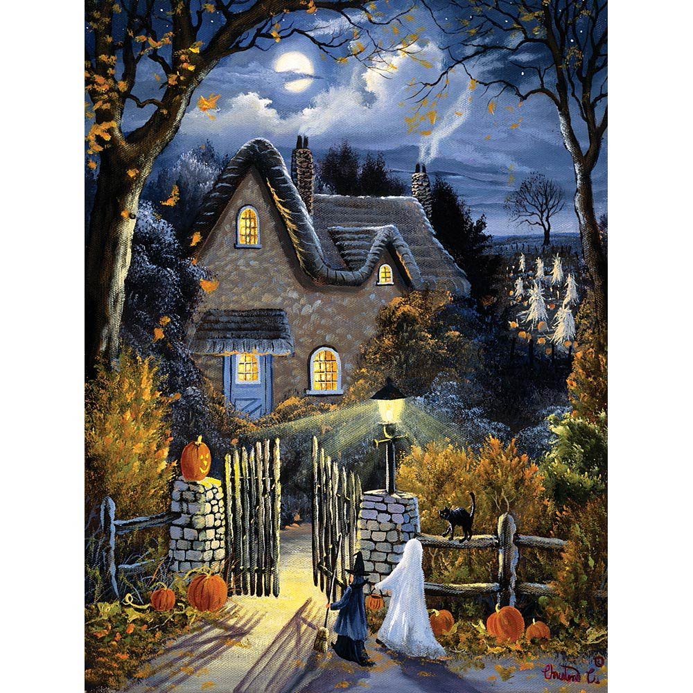 Bits and Pieces - Large 300 Piece Glow in The Dark Jigsaw Puzzle for Adults - ‘Tess's Halloween’ - Jigsaw Puzzle by Artist Christine Carey, Completed