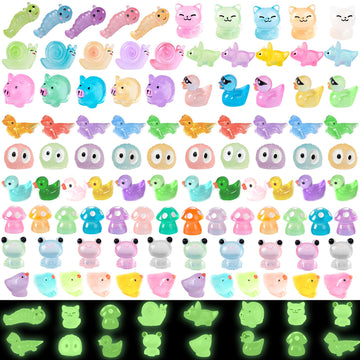 Tazimi 90 PCS Mini Resin Animal Figurines Glow in The Dark Miniature Figurines Aquarium Ornaments Charms for Garden Dollhouse Aquarium Home Birthday