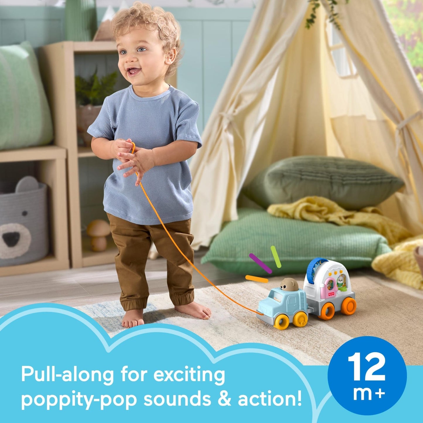 Fisher-Price Campervan Pulling The Forest of Friendship, with Sensory Activities for Children from 1 year, JKD52