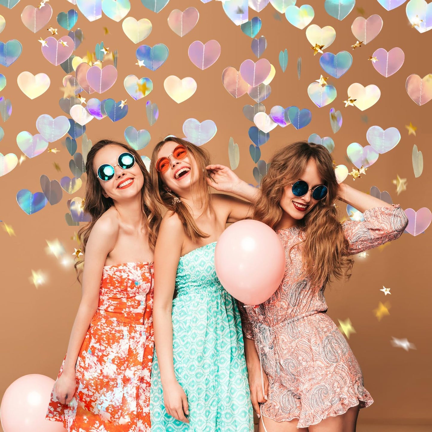 WENSEO 52Ft Shiny Corlorful Glitter Laser Love-Heart Garland Photo Booth Props for Girl Birthday Party Decorations ERAS Themed Birthday Banner