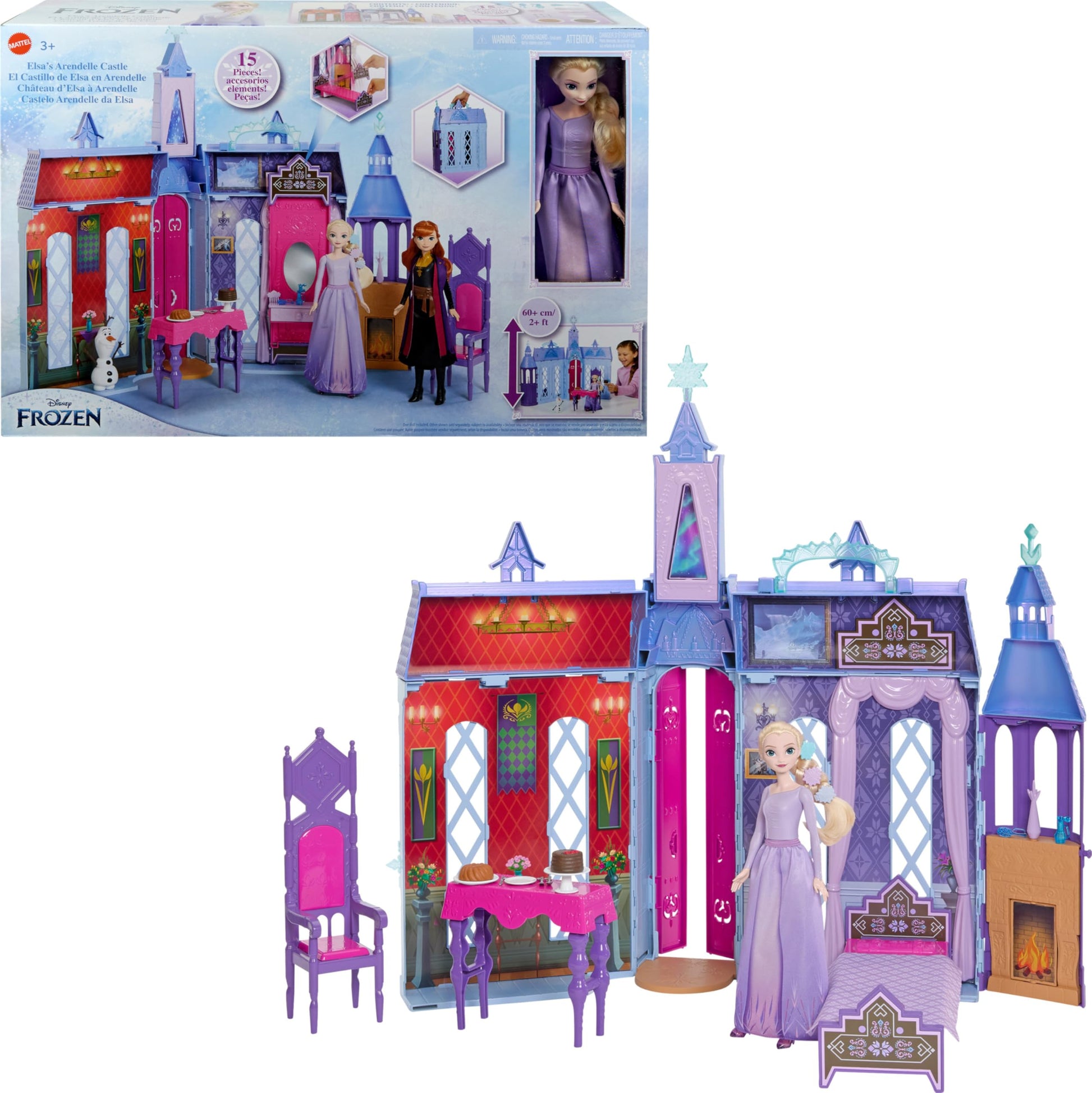 Mattel Disney Frozen Arendelle Doll-House Castle (2+ ft) with Elsa Fashion Doll, 4 Play Areas, and 15 Furniture and Accessory Pieces from Disney’s