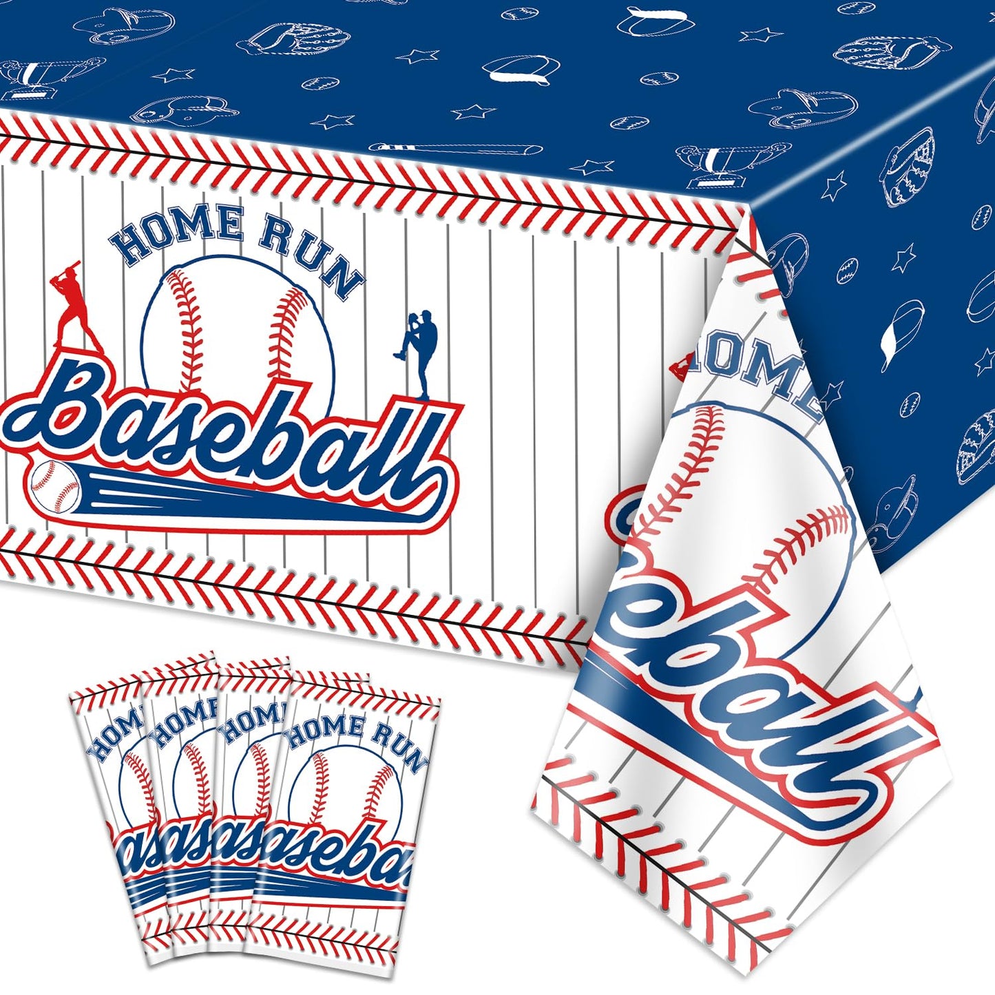 PTECDROTS 4 Pcs Baseball Tablecloths, Plastic Baseball Table Covers Rectangular Table Cloth for Baseball Themed Party Supplies Sports Event Birthday