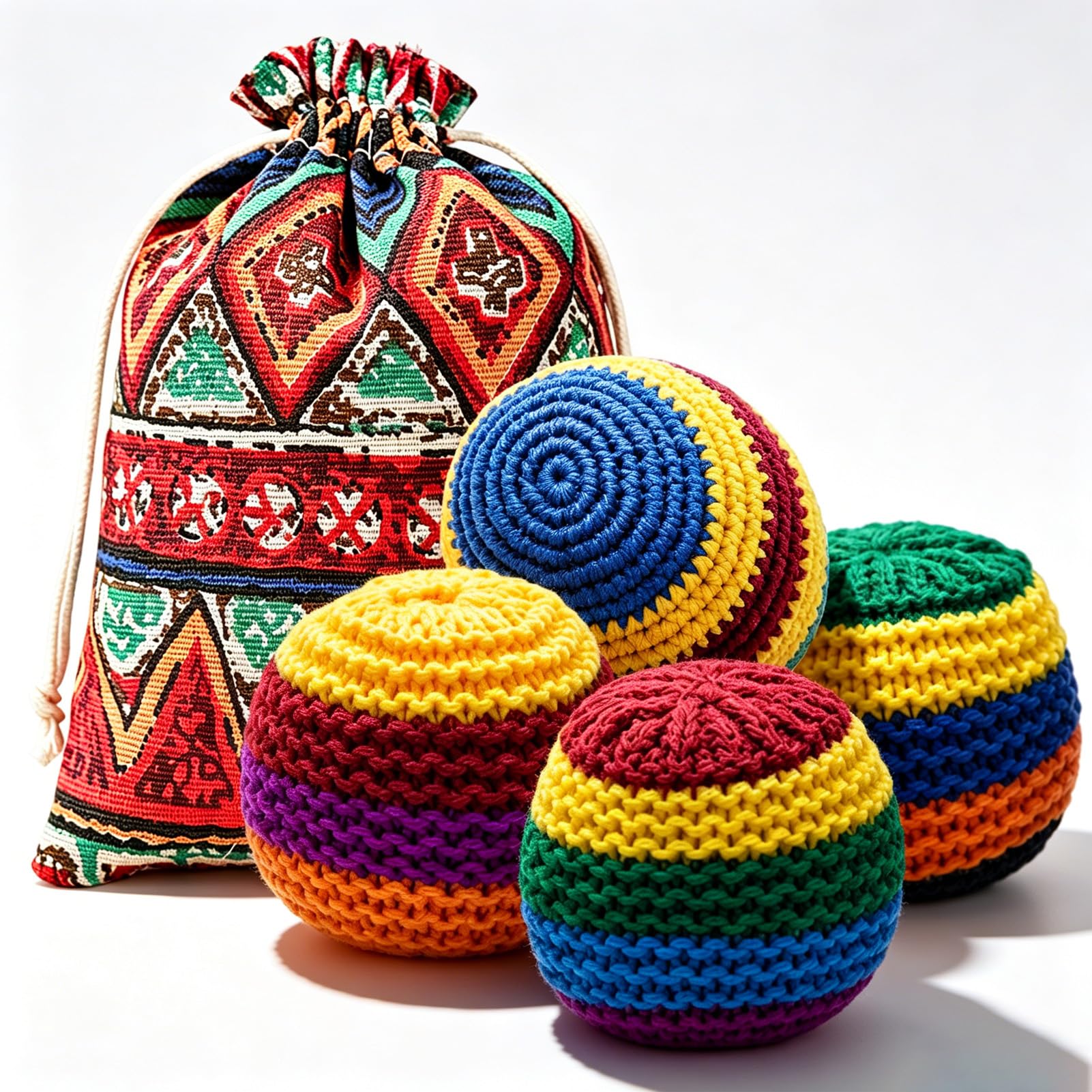 HEJUYUYANG Handmade Crocheted Footbag Pack of 4 Durable Knit Kick Bags, Soft Woven Juggling Balls for Coordination Training, Outdoor Play, Party Games