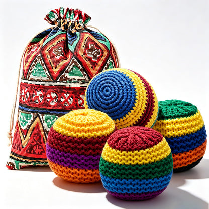 HEJUYUYANG Handmade Crocheted Footbag Pack of 4 Durable Knit Kick Bags, Soft Woven Juggling Balls for Coordination Training, Outdoor Play, Party Games