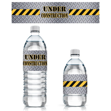Under Construction Party Water Bottle Labels, Construction Birthday Decorations - 20 Stickers