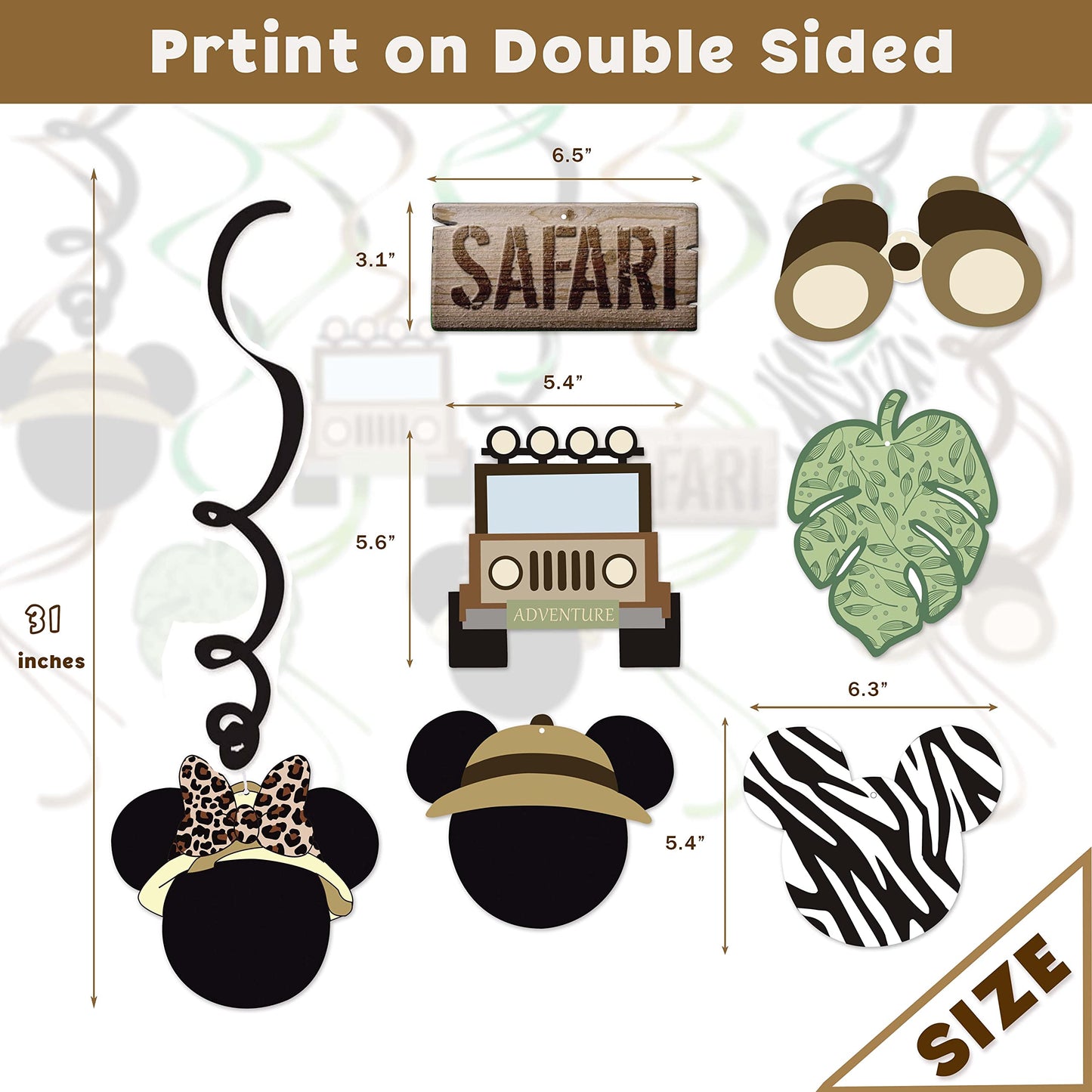 Mouse Safari Happy Birthday Decorations Hanging Swirls, Let's Go Wild Jungle Safari Wild One Birthday Party Supplies (24 CT)