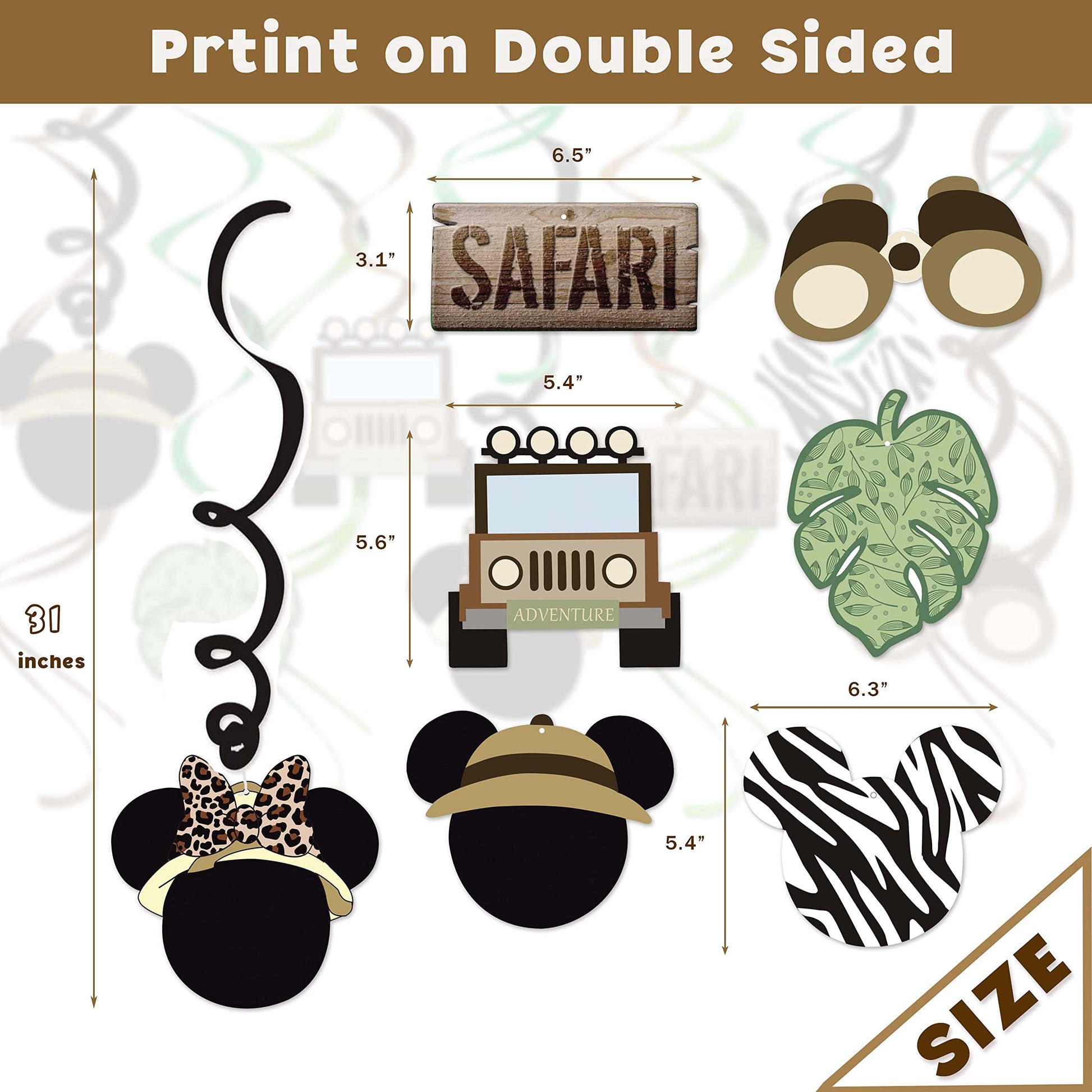 Mouse Safari Happy Birthday Decorations Hanging Swirls, Let's Go Wild Jungle Safari Wild One Birthday Party Supplies (24 CT)