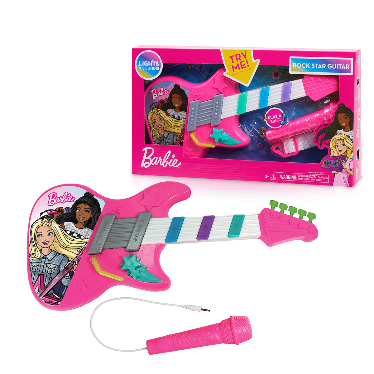 Barbie Rock Star Guitar, Interactive Electronic Toy Guitar with Lights, Sounds, and Microphone