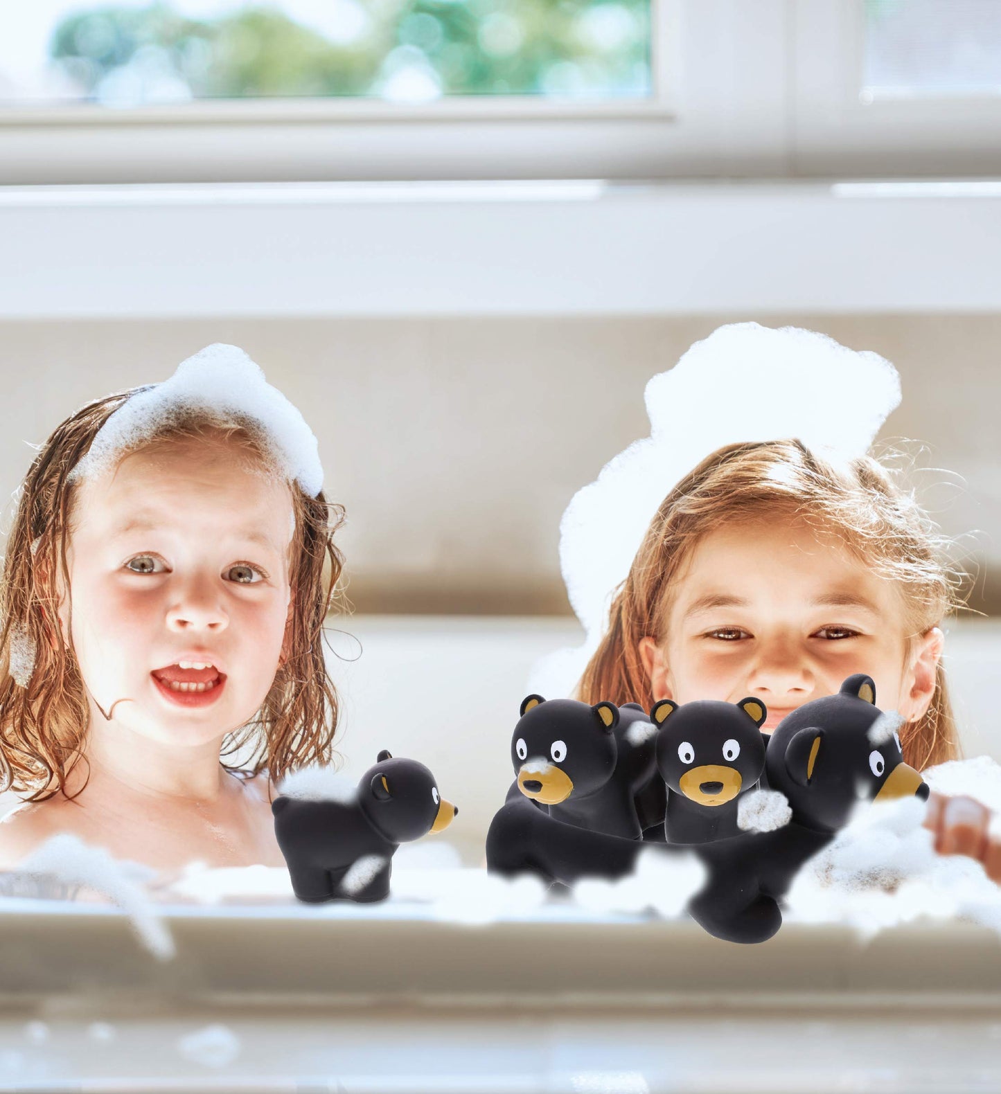 DolliBu Black Bear Animal Bath Toys - Family Animal Water Squirter for Kids, 4-Piece Kid and Baby Bathtub Toys, Fun Bath Time Children, Floating Bath