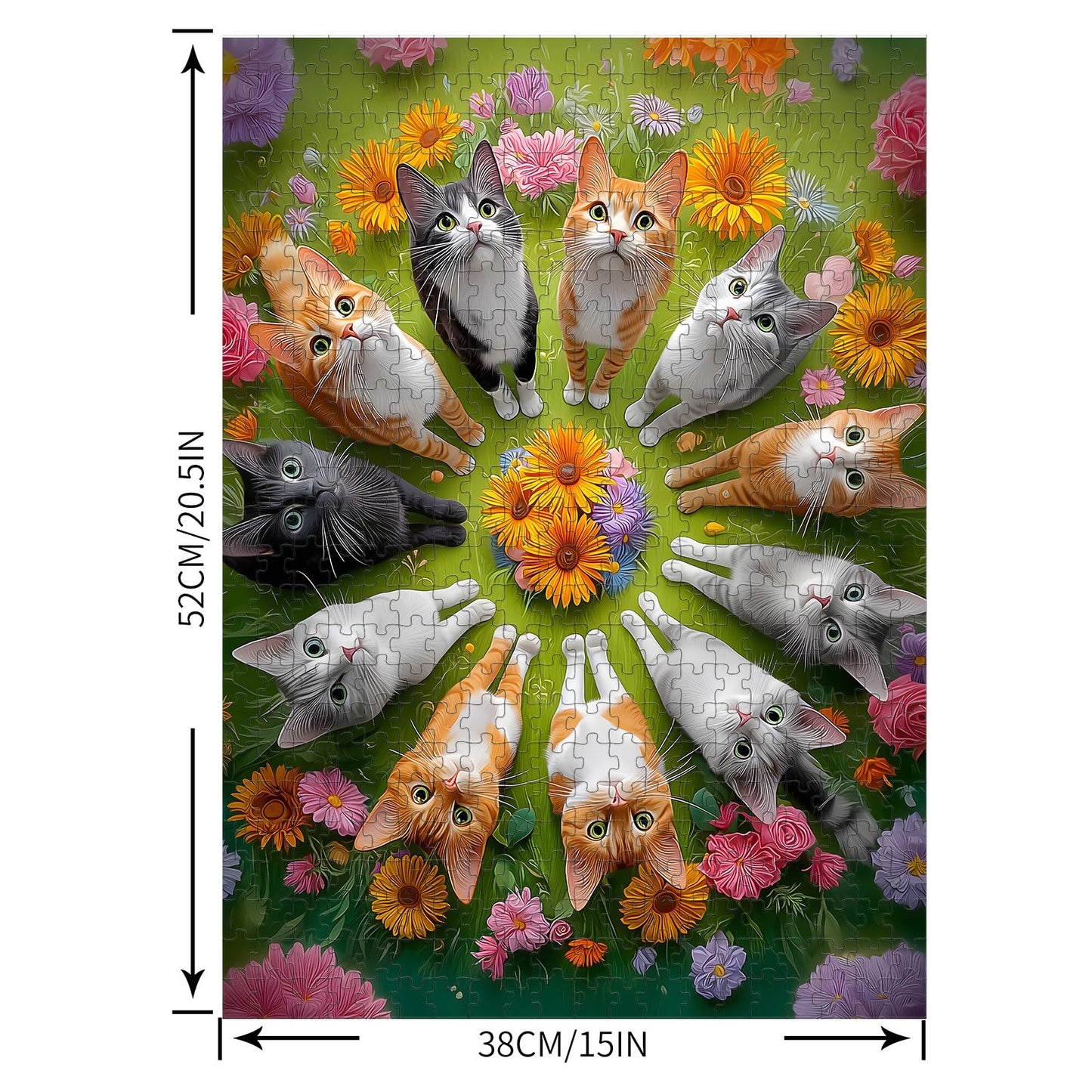 Puzzles for Adults 500 Pieces, Cat Jigsaw Puzzles - Feline Blossoms, Impossible Flower Puzzle for Seniors Family, 20.47 x 14.96 inches, 1:1 Poster