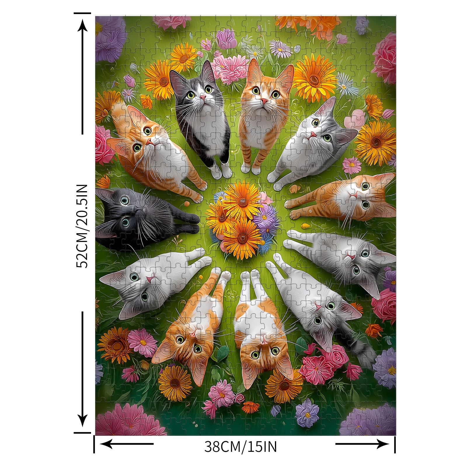 Puzzles for Adults 500 Pieces, Cat Jigsaw Puzzles - Feline Blossoms, Impossible Flower Puzzle for Seniors Family, 20.47 x 14.96 inches, 1:1 Poster