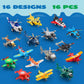 JOYIN 16 Pcs Pull Back Airplane Toys, Boys Plane Playset, Aircraft Incl Helicopter, Fighter, Bomber, Gifts for Toddler Kids 3+ Years Old, Treasure Box