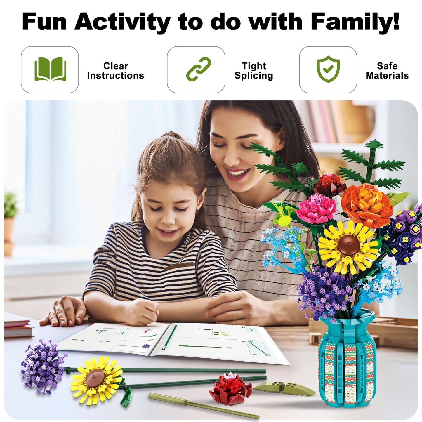 Flowers Bouquet Building Set for Adults, Wildflowers Icon Flowers Botanical Collection Kits Compatible with Lego Flowers, Valentines Flowers Sets