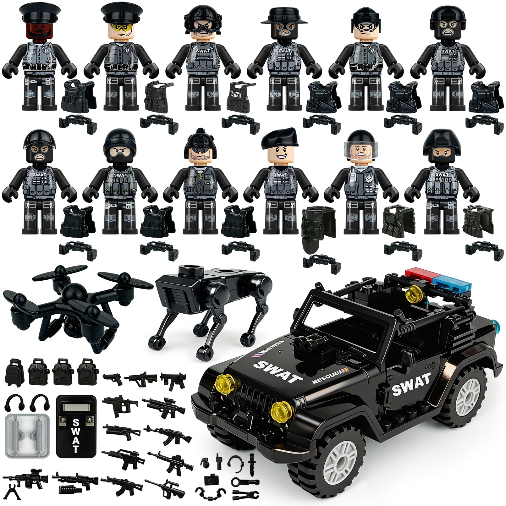 Military Minifigures Set, Mini Figures Toy, MINIFIG People Pack, Army Action Figures Building Blocks with SUV, Robotic Dogs, Kids Gift for Christmas