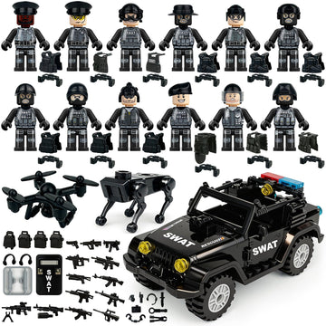 Military Minifigures Set, Mini Figures Toy, MINIFIG People Pack, Army Action Figures Building Blocks with SUV, Robotic Dogs, Kids Gift for Christmas