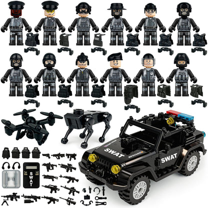 Military Minifigures Set, Mini Figures Toy, MINIFIG People Pack, Army Action Figures Building Blocks with SUV, Robotic Dogs, Kids Gift for Christmas