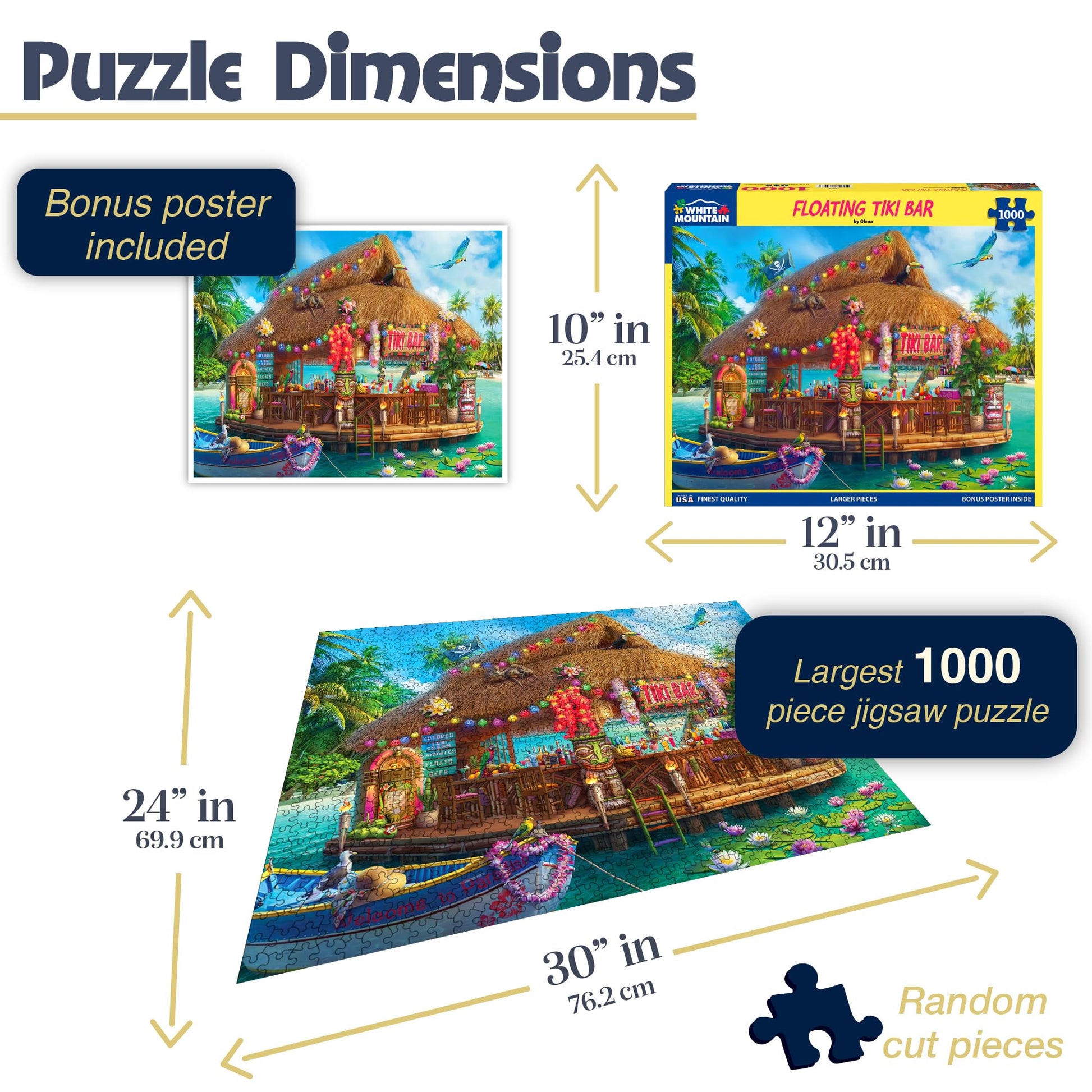 White Mountain 1000 Piece Jigsaw Puzzle Fun Coastal, Floating Tiki Bar