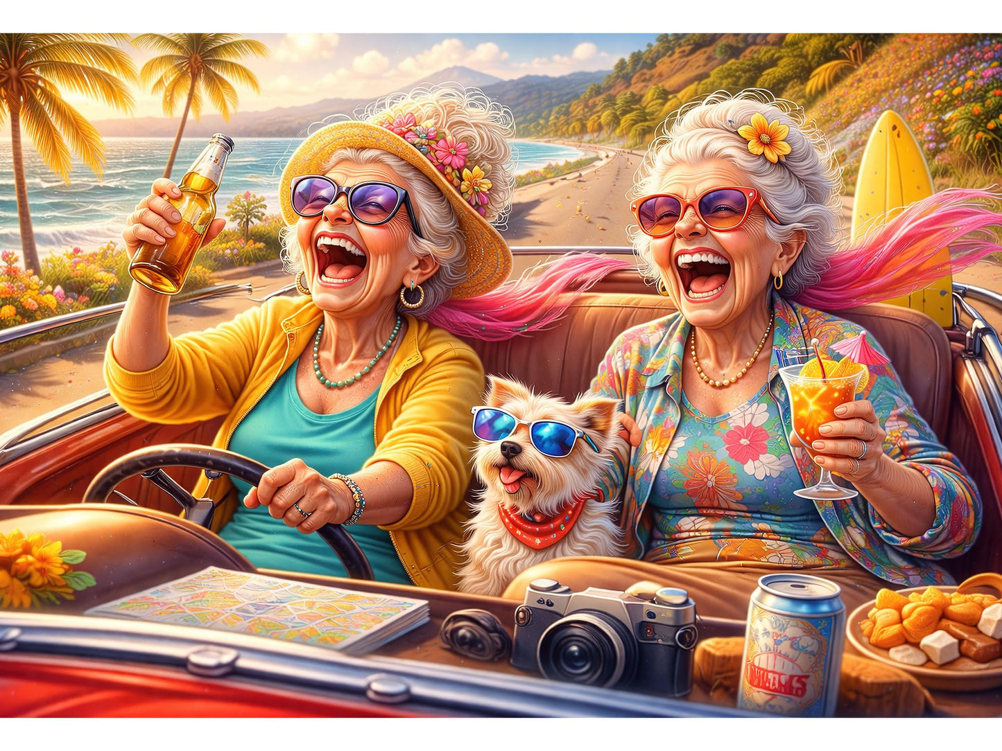 Teemosreal Puzzles for Adults 1000 Pieces, Funny Grandma Beach Art