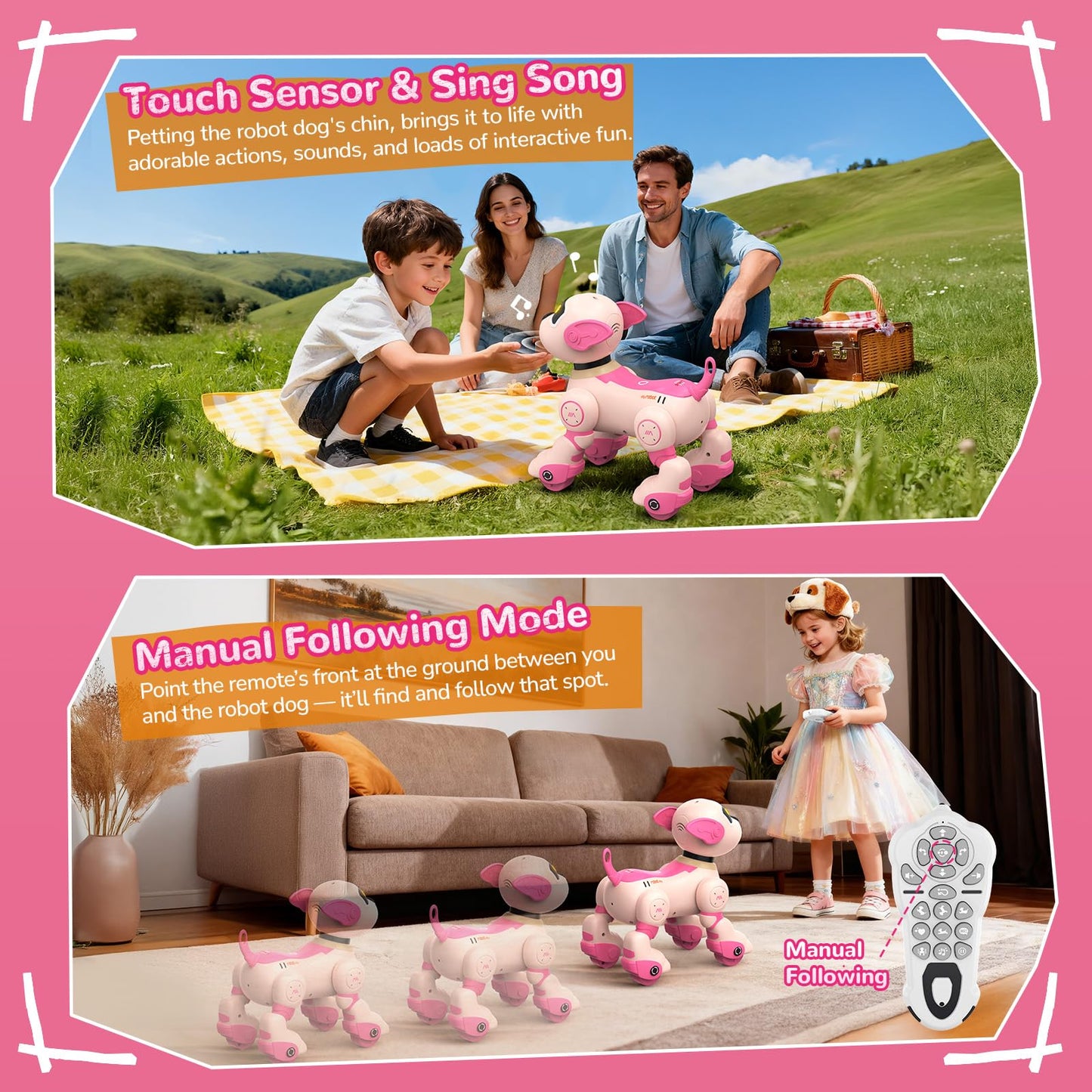 anysun Remote Control Robot Dog Toy for Kids, Programmable Smart Puppy Intelligent Learning Dancing Walking RC Robot Toys for Girls and Boys (Pink)