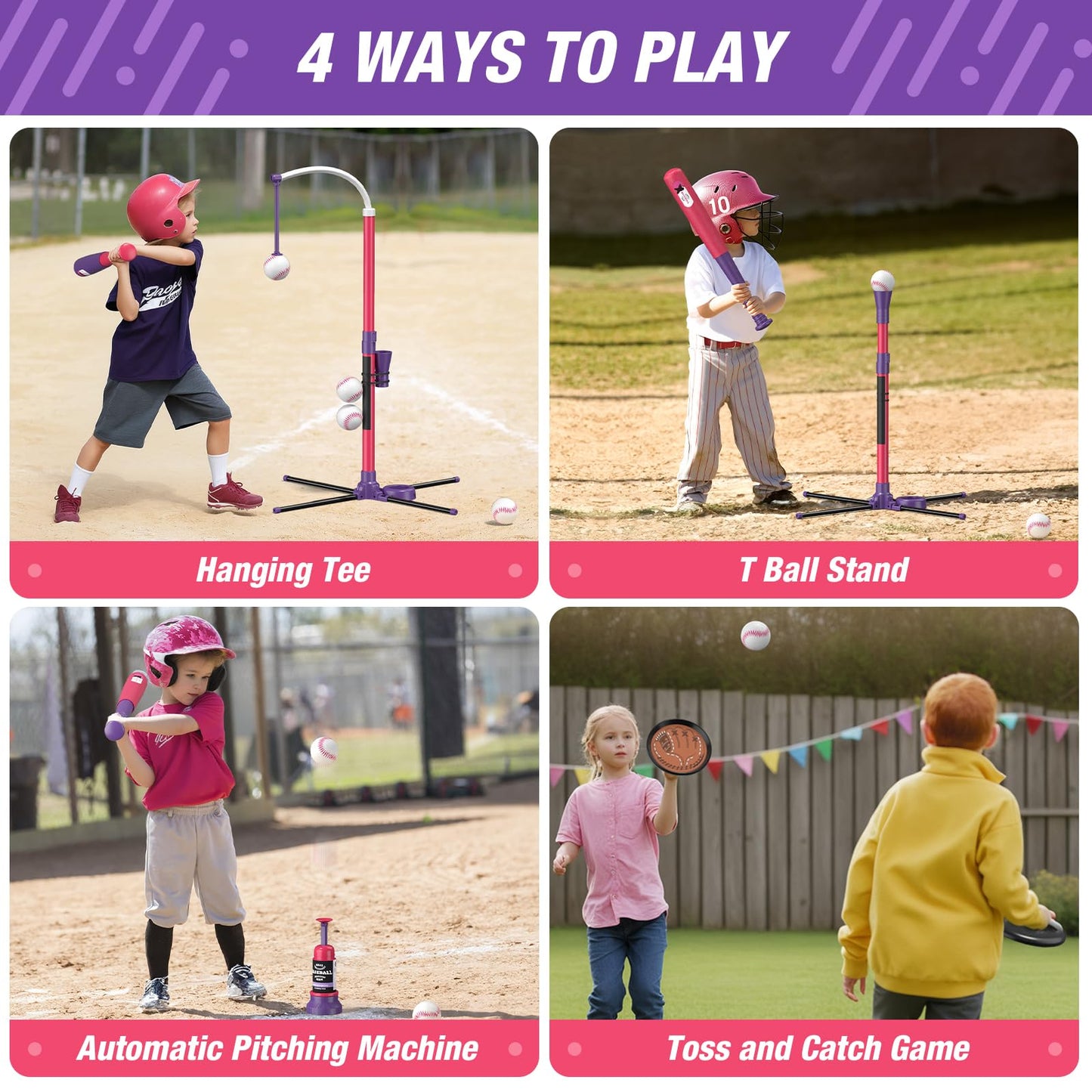 QDRAGON 4 in 1 Tball Set for Kids 3-5 with Toss and Catch Ball Set