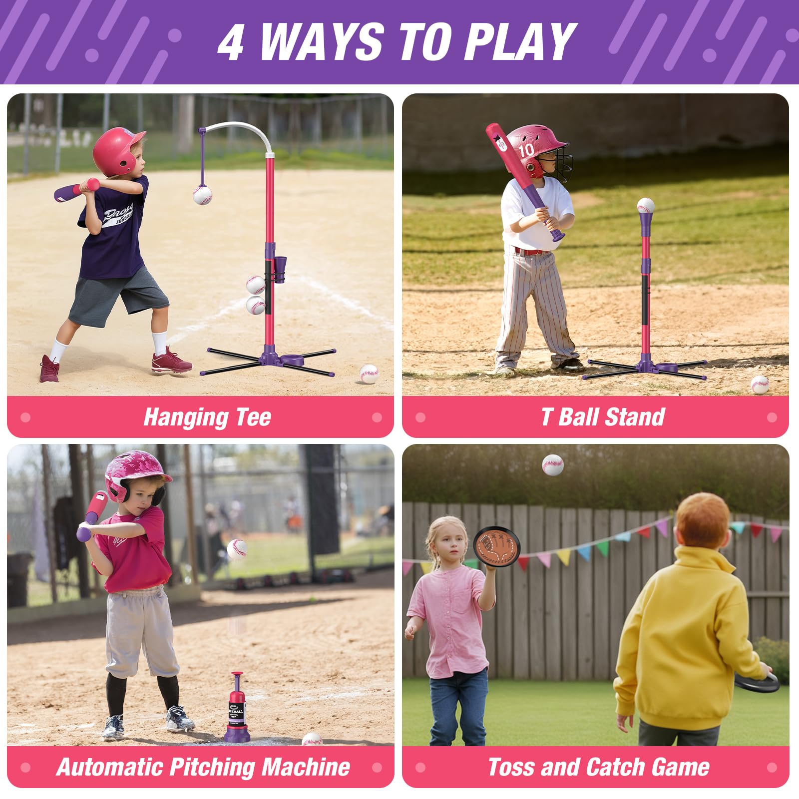 QDRAGON 4 in 1 Tball Set for Kids 3-5 with Toss and Catch Ball Set