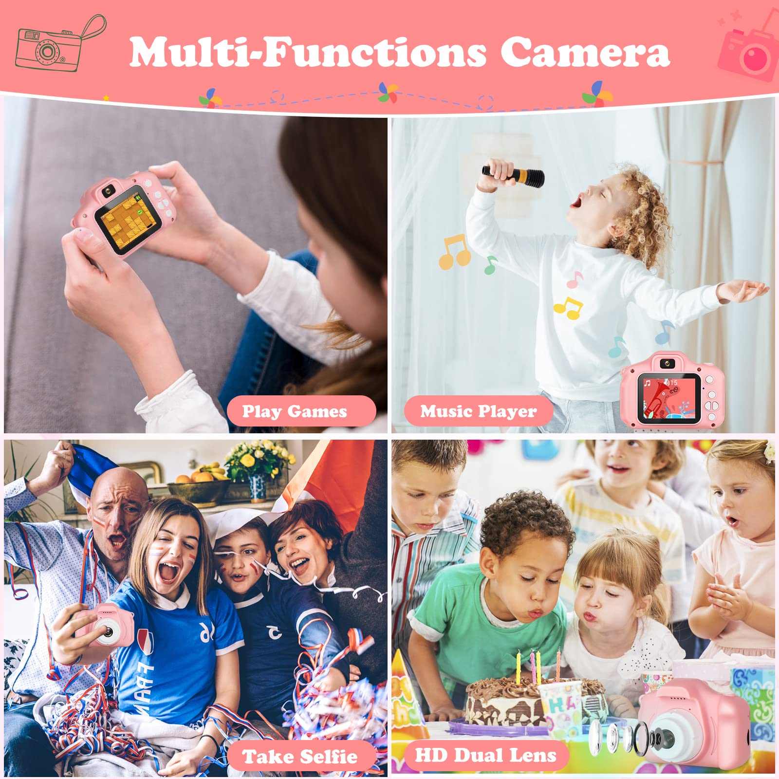 Zeacool Kids Camera, HD Digital Video Camera,Childrens Toys for 3 4 5 6 7 8 9 Year Old Boys/Girls, Selfie Camera for Kids, Christmas Birthday Gifts