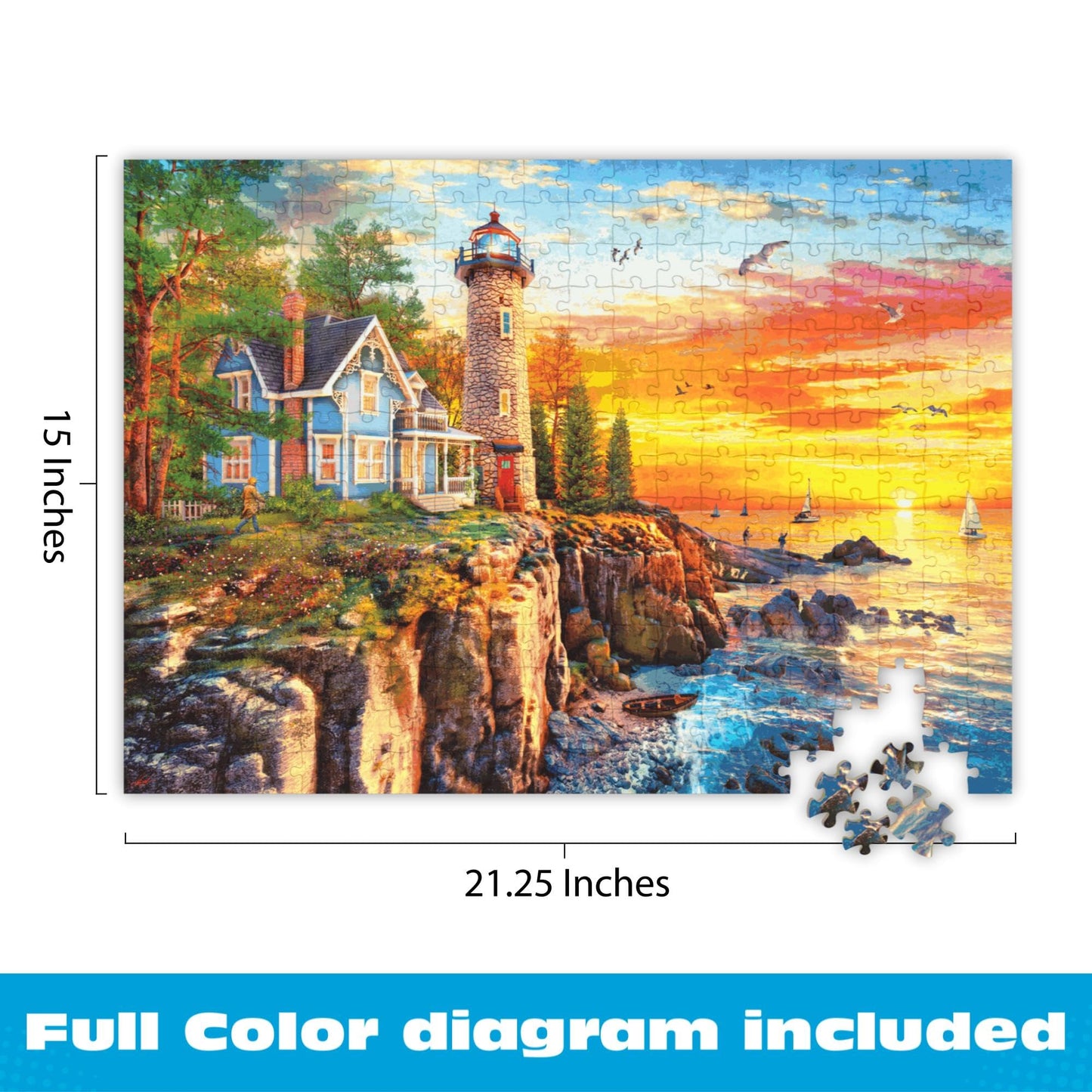 Buffalo Games - Rocky Cliff Lighthouse - 300 Large Piece Puzzle for Adults