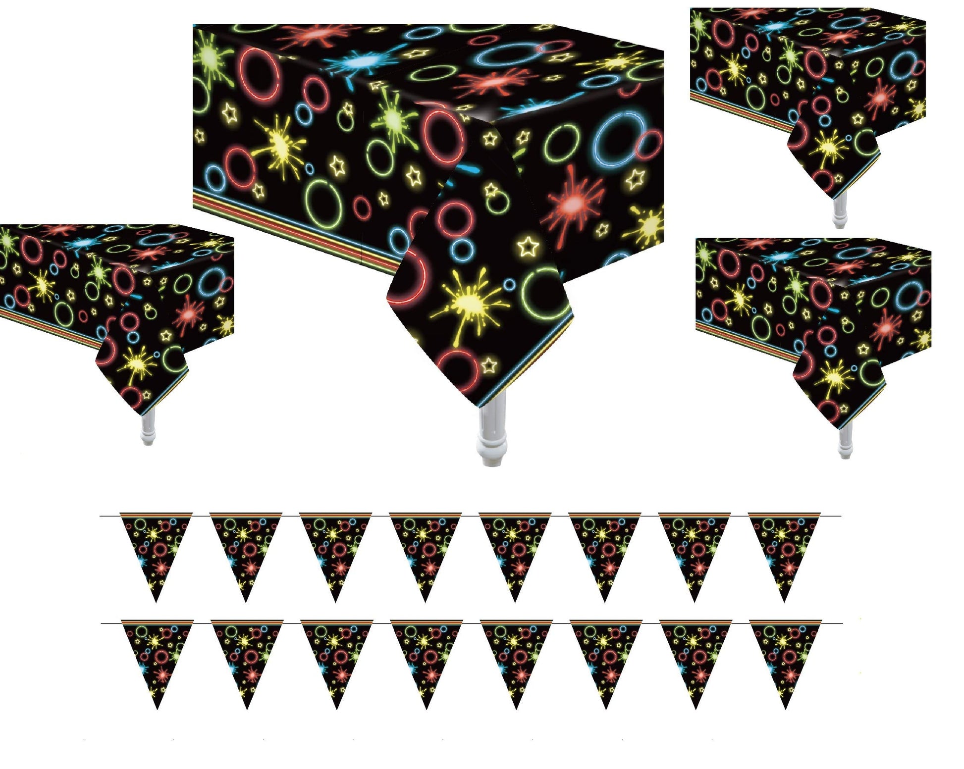 Oojami 4 Pack Glow Party Neon Plastic Table Covers Tablecloth Ideal for Glow in the Dark Parties Cosmic Theme Parties, Glow Neon Decor, Glow Theme All