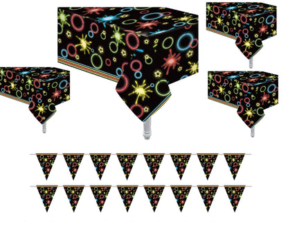 Oojami 4 Pack Glow Party Neon Plastic Table Covers Tablecloth Ideal for Glow in the Dark Parties Cosmic Theme Parties, Glow Neon Decor, Glow Theme All