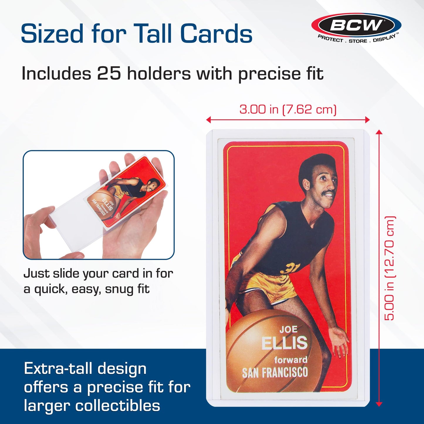 BCW Tall Card Topload Holders - 25 Pack | Premium Top Loaders for Sports Trading Cards | Fits Tall Basketball, Football, Widevision Cards | Clear