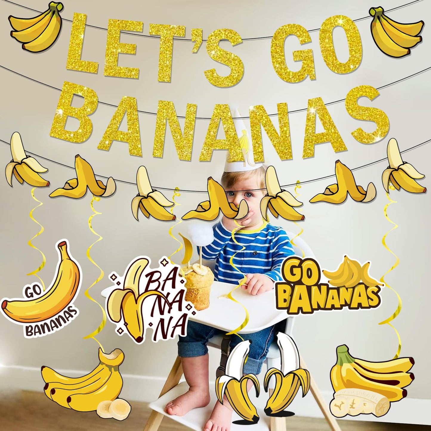 Banana Party Decorations Banana Birthday Decorations Let's Go Bananas Banner Hanging Swirls for Fruit Themed Party Decorations