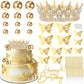 ZOYVUX Birthday Crown Cake Topper, Cake Decorations with Happy Birthday Cake Topper, Balls, Gold Butterflies, Corona Para Pastel for Women, Princess