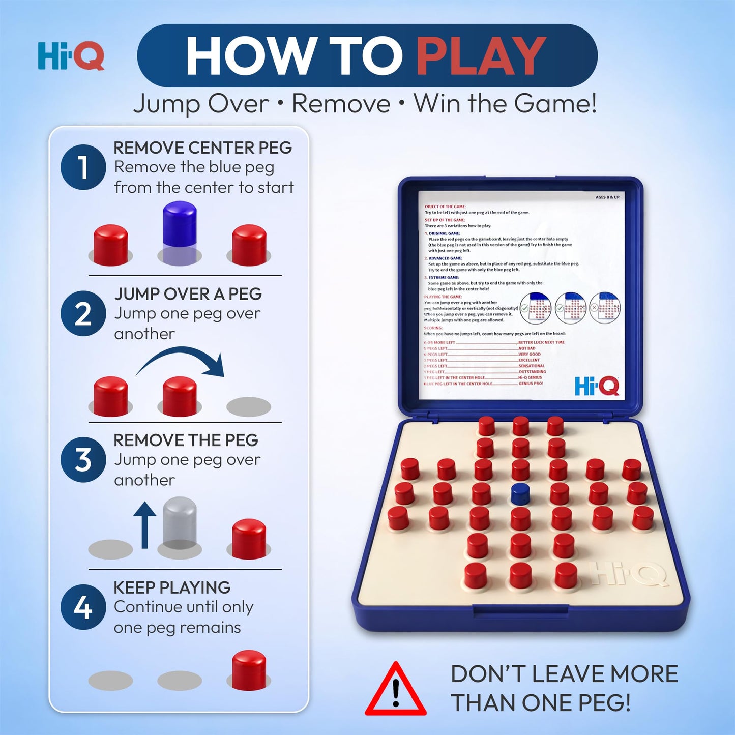 Original HI-Q Solitaire Game - Solitaire Board Game for Kids, Adults & Seniors, Solo 1-Player, Puzzle Strategy Problem Solving Game, Perfect Travel