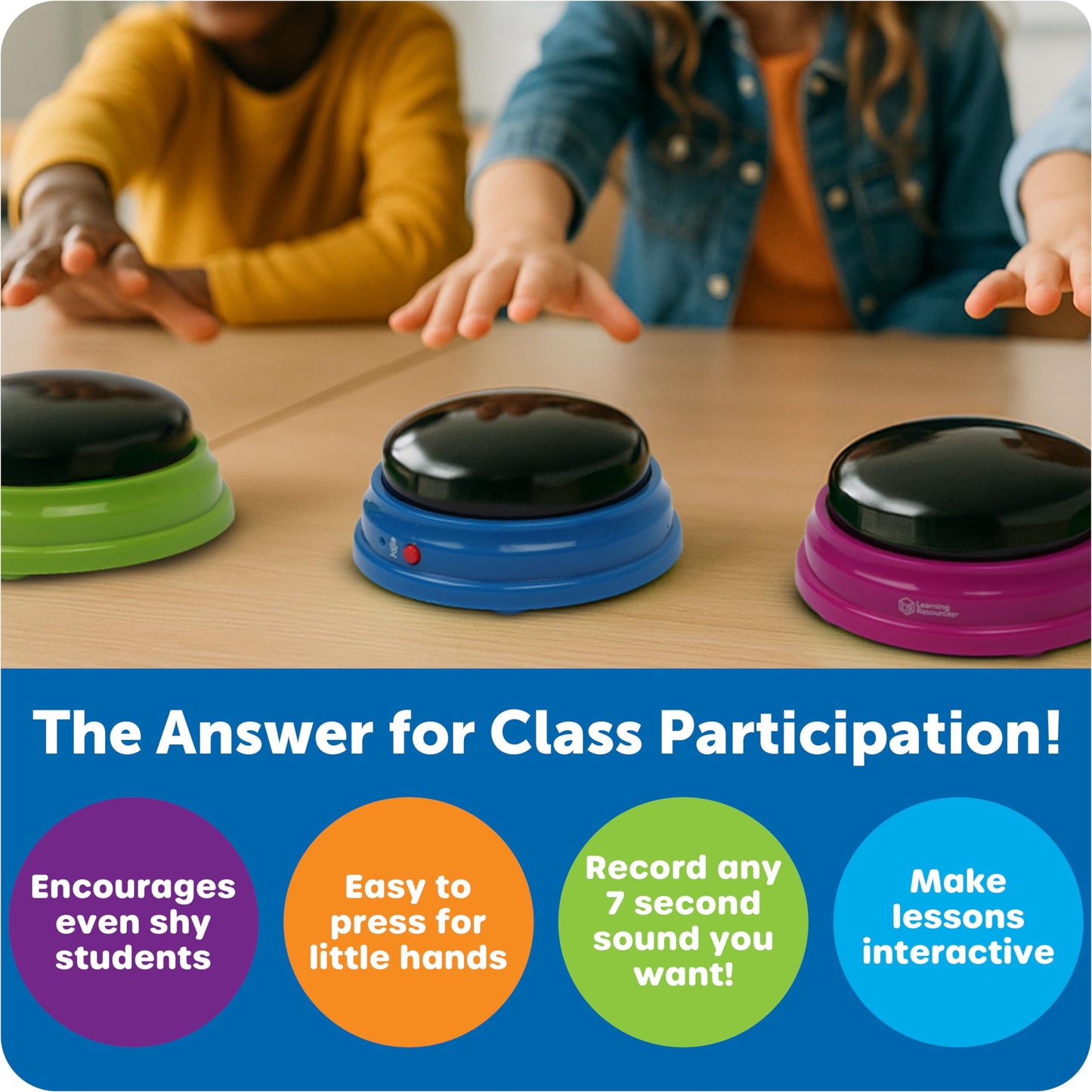 Learning Resources Recordable Answer Buzzers - Classroom Must Haves Supplies, Kids Toys, Sound Effect Button, Family Game Shows For Trivia