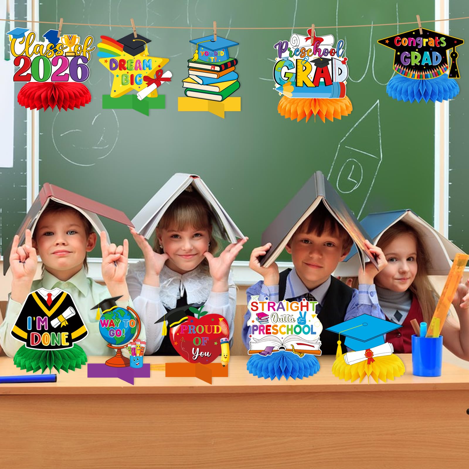 Preschool Graduations Decorations Class of 2026: 12pcs Preschool Graduation Honeycomb Centerpieces Kindergarden Graduation Table Decorations