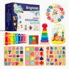 BrightM? Montessori Toys for 3 Year Olds, 8-in-1 Wooden Travel Activity Set - Alphabet, Number & Shape Puzzles, Xylophone, Bead Maze - Compact Busy