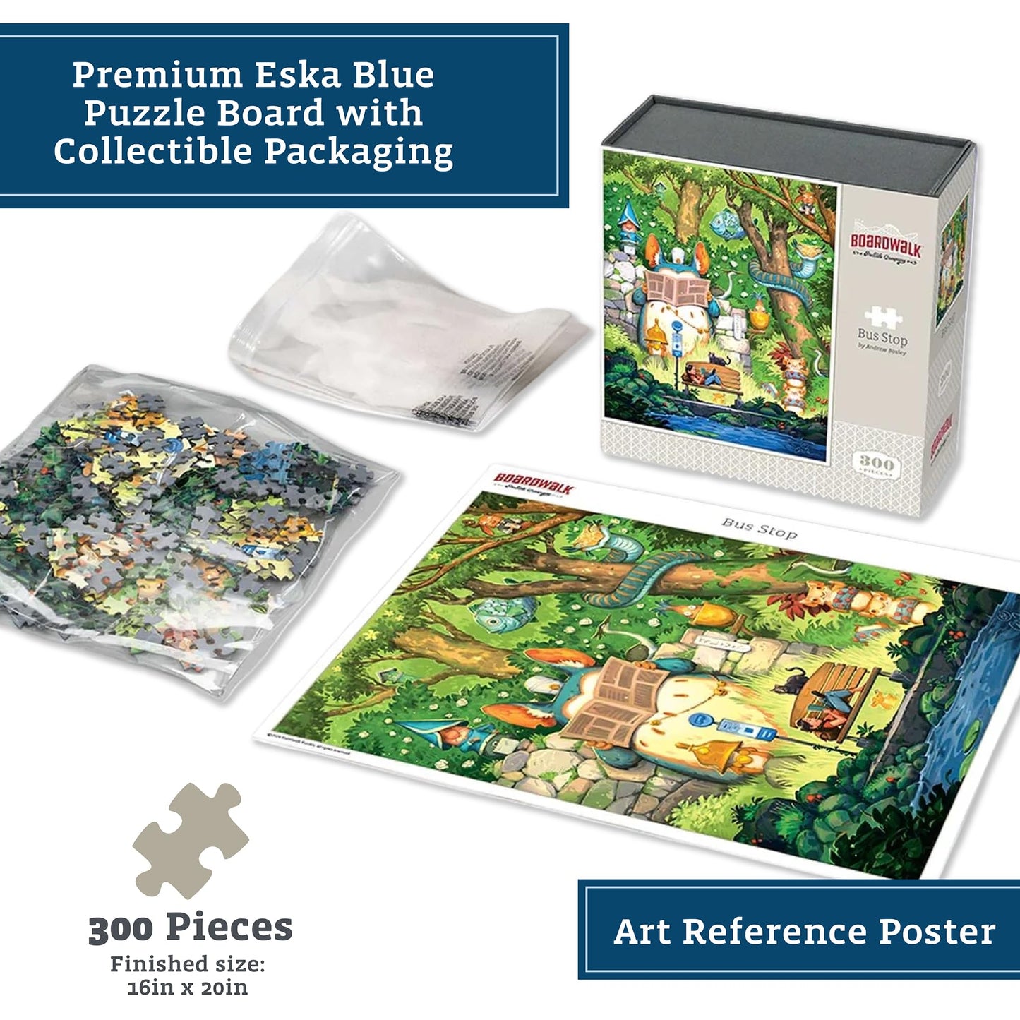 Boardwalk Puzzles Bus Stop, 300 Piece Jigsaw Puzzle, 16 x 20 Inches, Made in USA