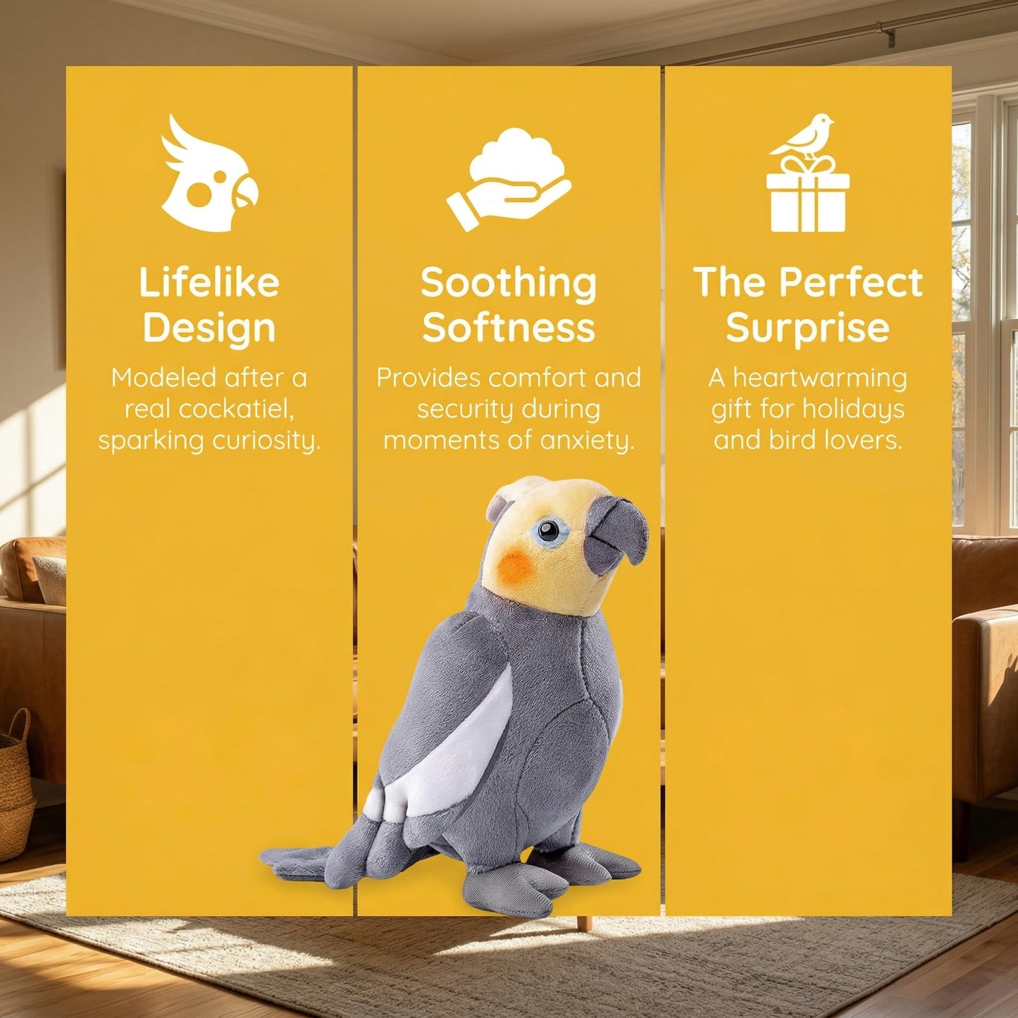 BABY FRANKIEZHOU Simulation Grey Cockatiel Plush Toy, Soft Realistic Cute Plush Stuffed Animal Toy Parrot 7.08inch Funny Birds Home Decoration