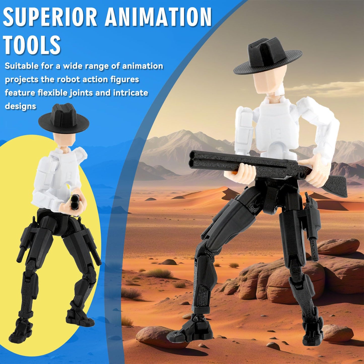 Deeplus Titan 13 Action Figure, Cowboy Already Assembled 13 Dummy 13 Action Figures for Boys, 2-Pack Cowboy 5.4 inches T Lucky Robot 13 Action Figure