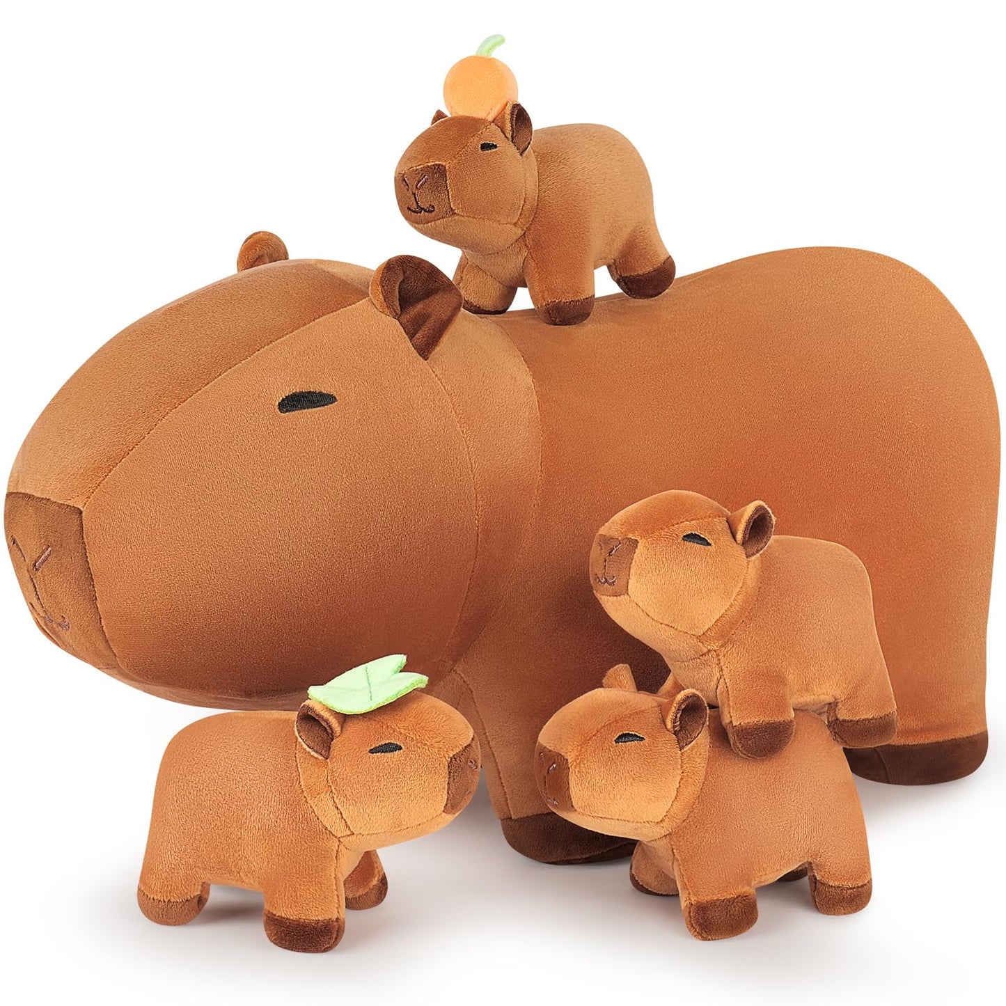 Achwishap 5PCS Capybara Plush Family Set, Capybara Stuffed Animal with Mommy & 4 Babies, 18” Soft Huggable Plushie Cute Pillow Toys Decor, Birthday