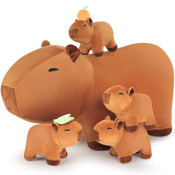 Achwishap 5PCS Capybara Plush Family Set, Capybara Stuffed Animal with Mommy & 4 Babies, 18” Soft Huggable Plushie Cute Pillow Toys Decor, Birthday